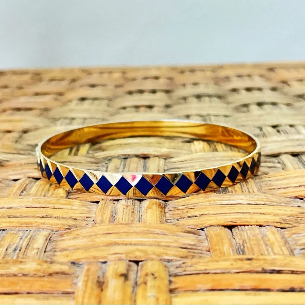 Napier Gold Tone and Blue Enamel Bangle Bracelet - Picture 1 of 8
